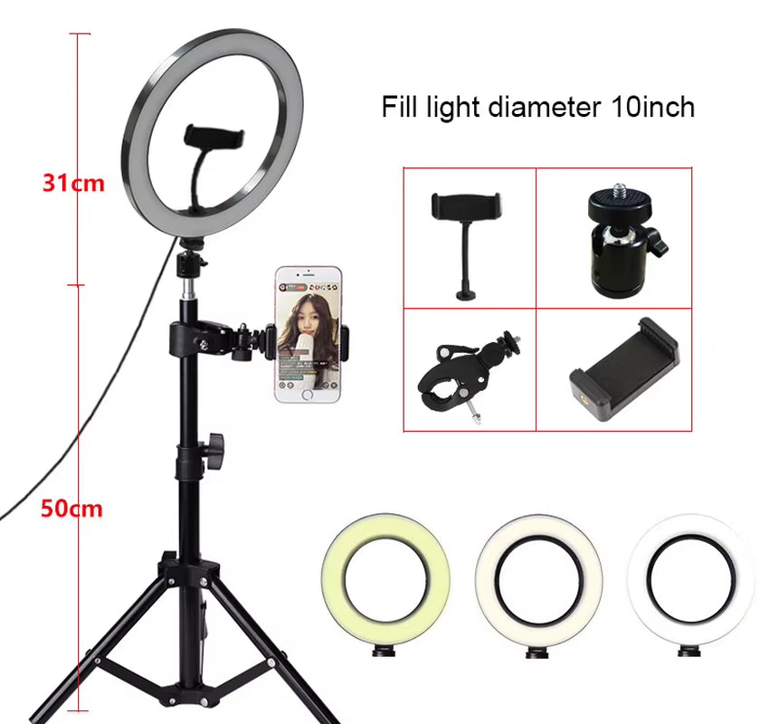 10Cm/26Cm Selfie Ring Light Youtube Video Live Photography Dimmable LED Photo Studio Light Tripod for Iphone Xiaomi Canon Nikon