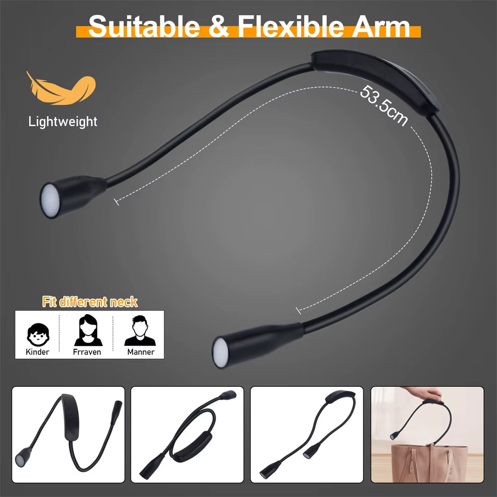 LED Reading Neck Light Usb Rechargeable Book Lamp 360° Flexible Arm Reading Book Light Read Neck Lamp Study Reading Night Light