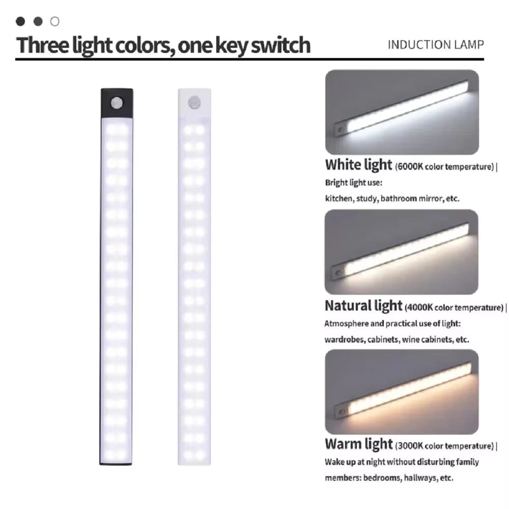 Cabinet Lights Motion Sensor LED Wireless USB under Ultra Thin Night Light for Kitchen Cabinet Bedroom Wardrobe Indoor Lighting