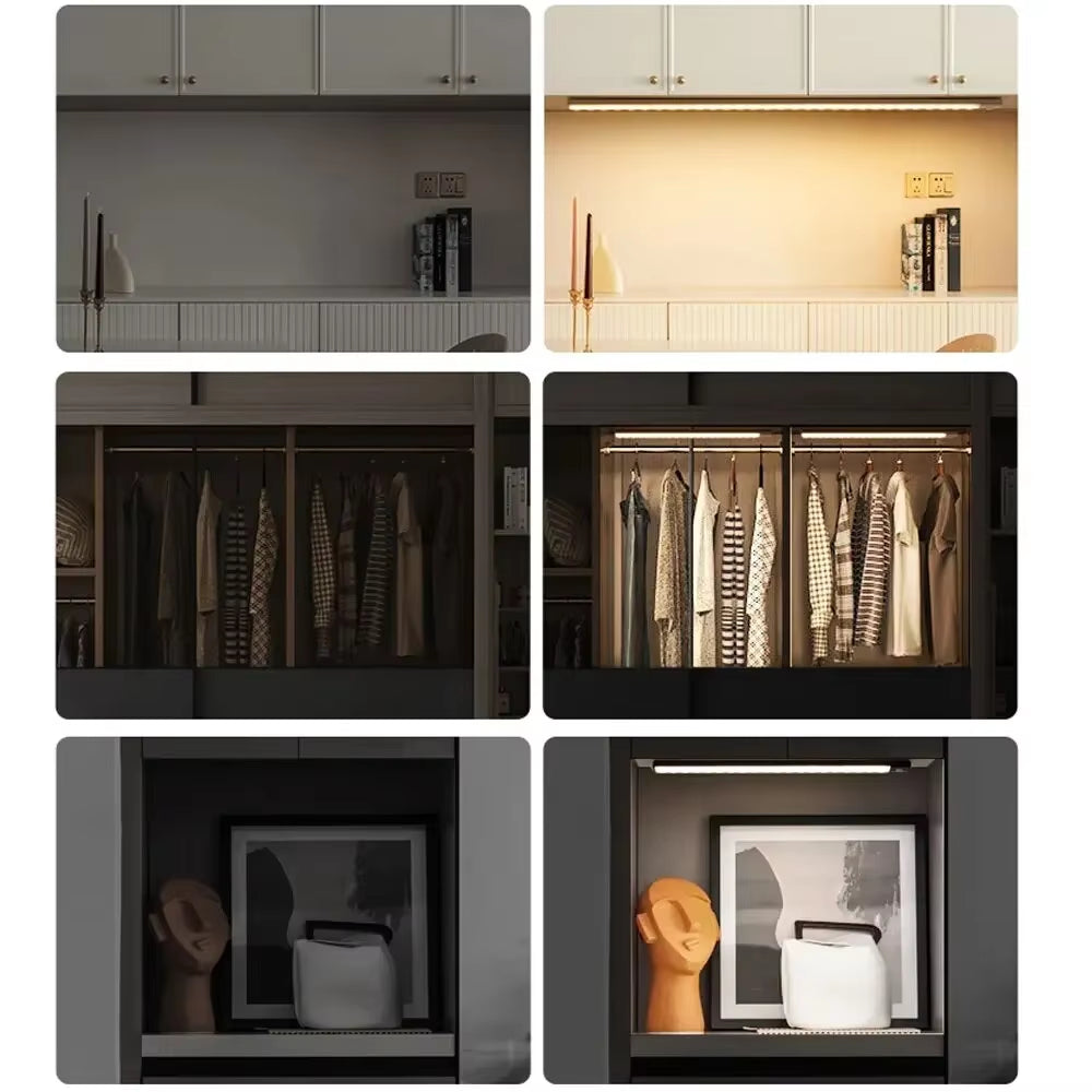 Cabinet Lights Motion Sensor LED Wireless USB under Ultra Thin Night Light for Kitchen Cabinet Bedroom Wardrobe Indoor Lighting