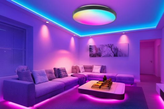 Plafonnier LED intelligent WiFi Tuya circulaire noir - Variateurs RGB compatible Alexa Google Home