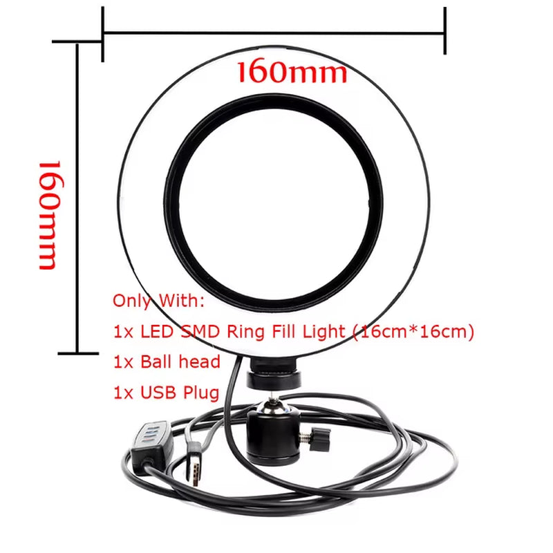 10Cm/26Cm Selfie Ring Light Youtube Video Live Photography Dimmable LED Photo Studio Light Tripod for Iphone Xiaomi Canon Nikon