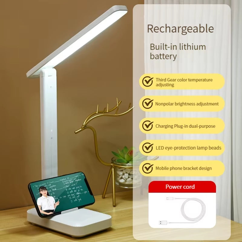 Foldable Eye Protection Desk Lamp, Touch Control 3-Level Dimming & Color Temperature, USB Rechargeable Reading Light for Study