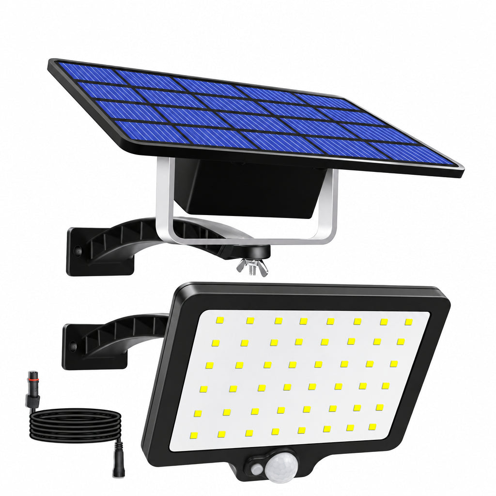 Projecteur solaire noir avec détecteur de mouvement et panneau solaire