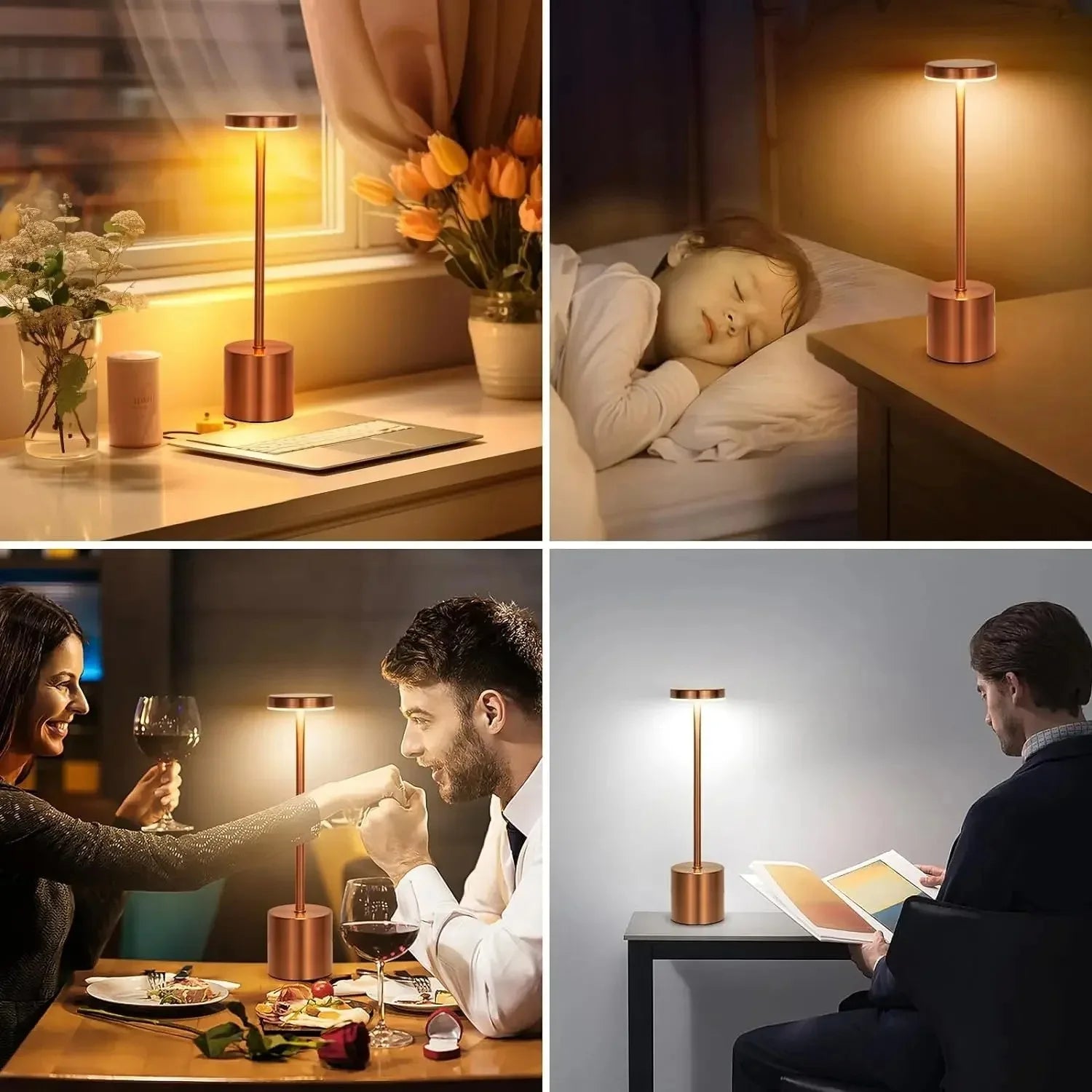 3 Colors Rechargeable Alloy Cordless LED Table Lamp Touch Switch Night Light Nordic Style Home Bar Restaurant Ambiance Desk Lamp