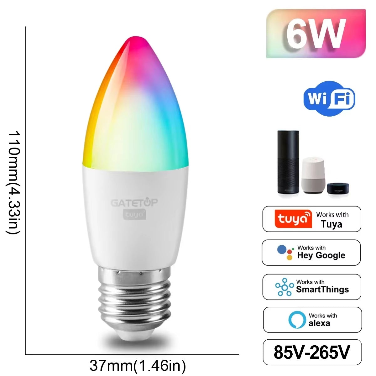 "Ampoule LED Connectée RGB WiFi Dimmable Compatible Alexa Google Home Culots E27 E14 GU10 B22"