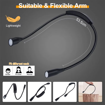 LED Reading Neck Light Usb Rechargeable Book Lamp 360° Flexible Arm Reading Book Light Read Neck Lamp Study Reading Night Light