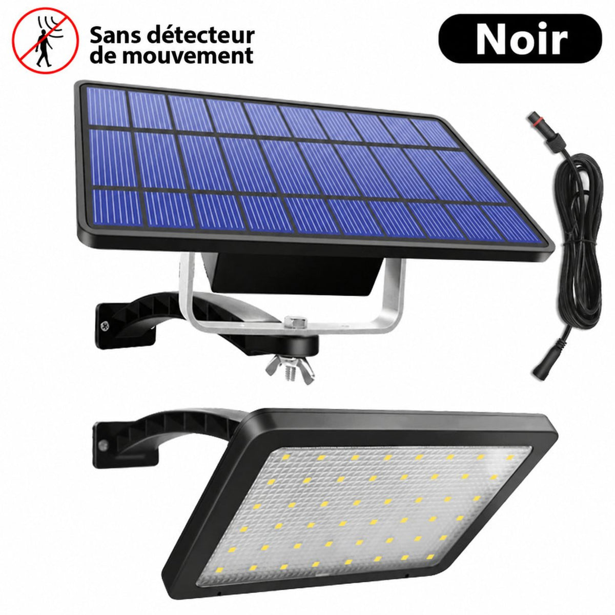 Projecteur solaire noir sans détecteur, panneau séparé et câble