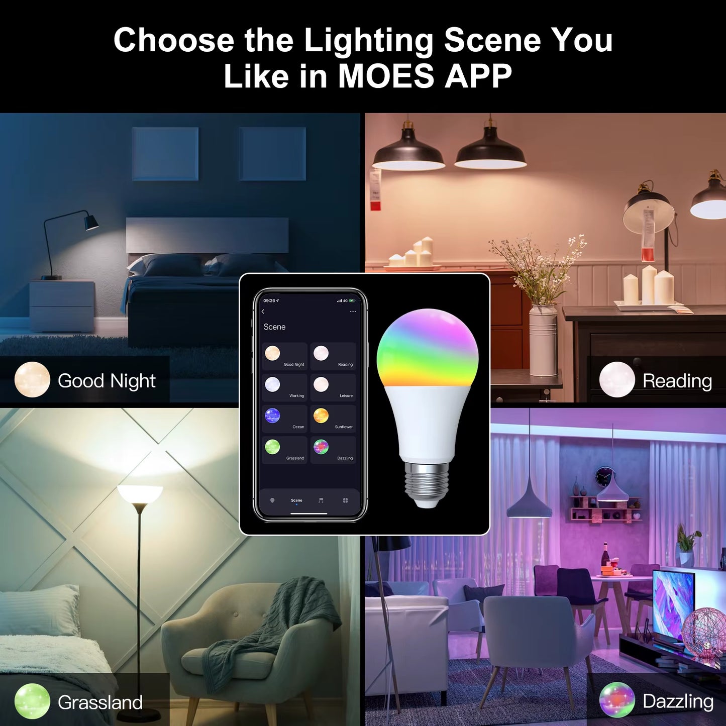 MOES Zigbee Smart LED Light Bulb Tuya E27 Dimmable RGB Lamp 806Lm Smart Life APP Remote Control Alexa Google Voice 9W 90-250V