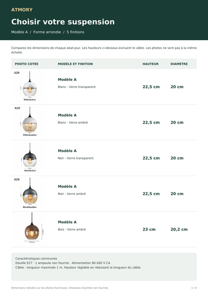 Suspension nordique en verre – Douille E27