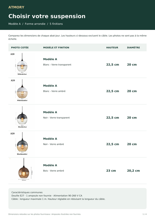 Suspension nordique en verre – Douille E27