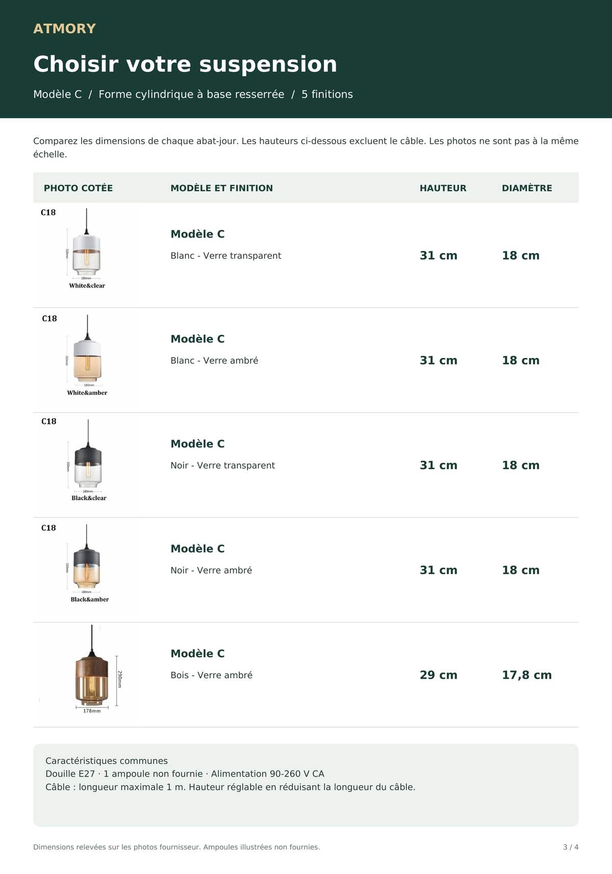 Suspension nordique en verre – Douille E27