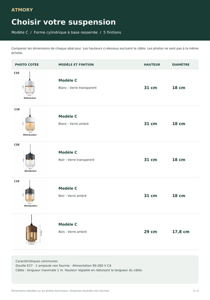 Suspension nordique en verre – Douille E27