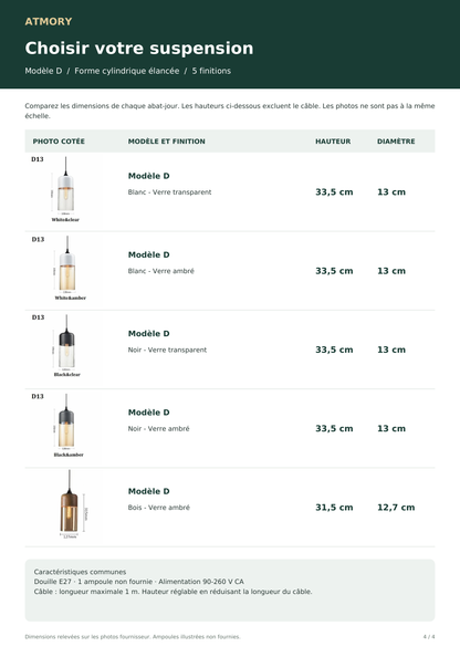 Suspension nordique en verre – Douille E27