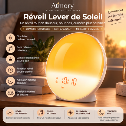 Réveil lumineux lever de soleil avec présentation de ses fonctions.