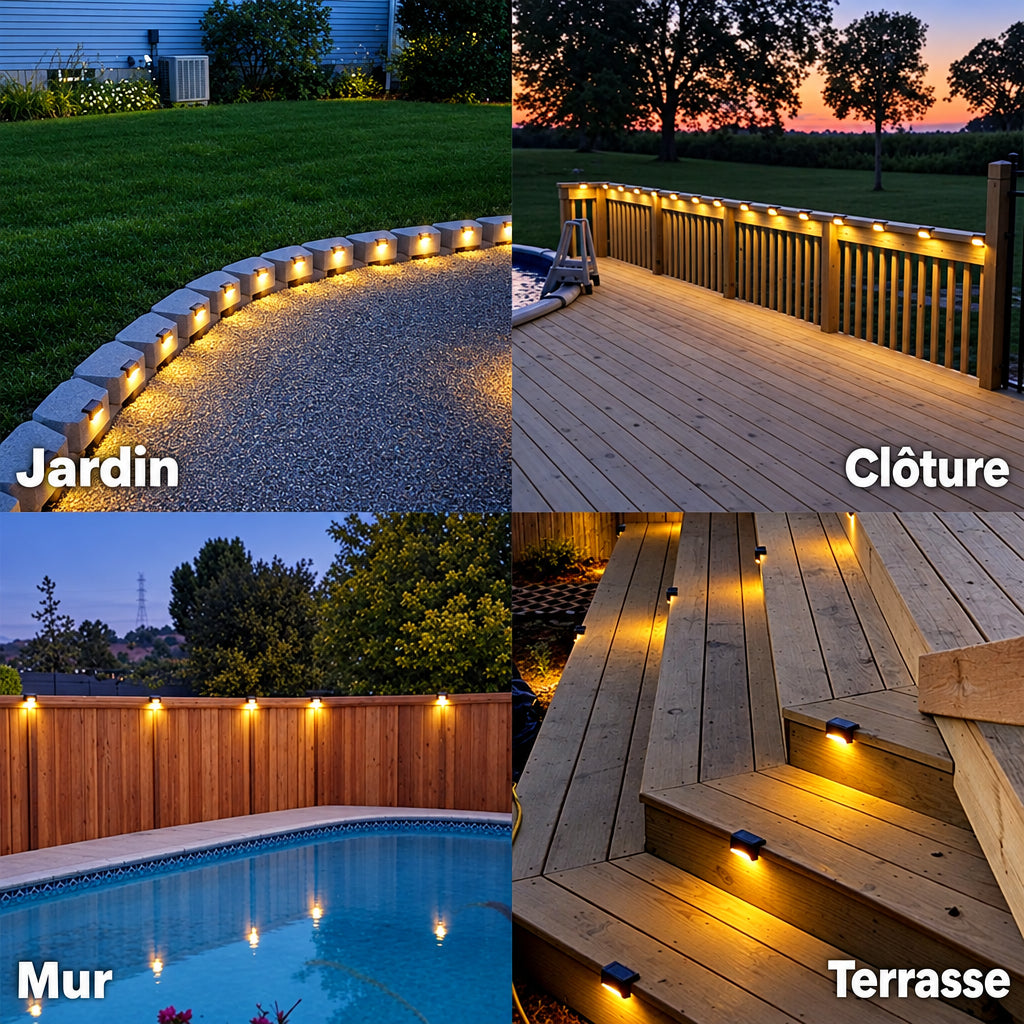 Lampes solaires LED pour jardin, clôture, mur et terrasse extérieure
