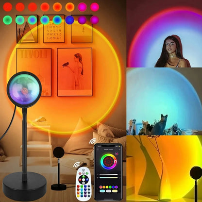 Lampe Sunset LED Intelligente - Projecteur Coucher de Soleil RGB avec Télécommande et APP Smart Life