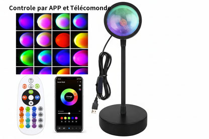 Lampe Sunset LED Intelligente - Projecteur Coucher de Soleil RGB avec Télécommande et APP Smart Life