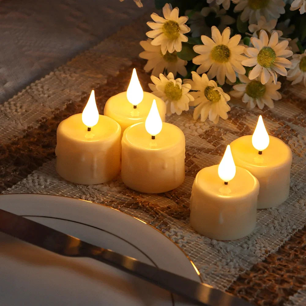 Bougie LED rechargeable avec imitation parfaite de coulures de cire réalistes  sans risque de taches sur supports déco , salon, cuisine, terrasse, jardin, piscine...
