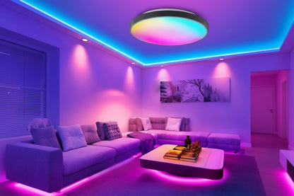 Plafonnier LED intelligent WiFi Tuya circulaire noir - Variateurs RGB compatible Alexa Google Home