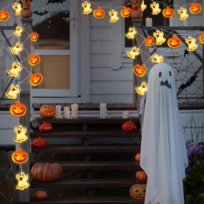 1Pc 10/20 LED Halloween Single Layer Pumpkin & Ghost String Light Battery Powered for Home Garden Holiday Halloween Party Decor