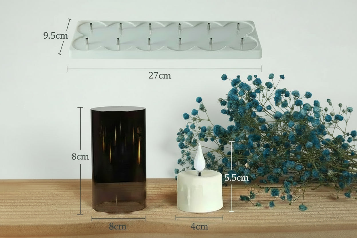 4 variantes en 6 ou 12 bougies LED sans flamme rechargeables, avec ou sans coupes. 