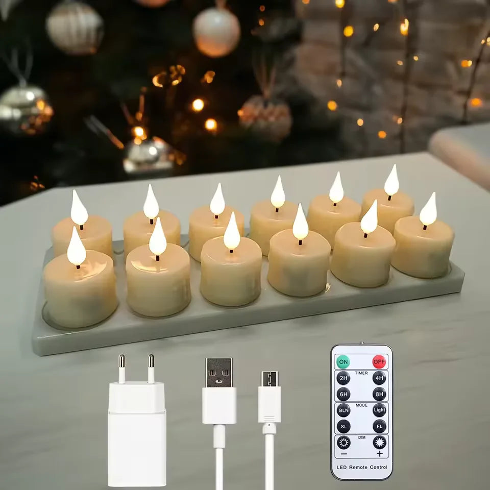 Ambiance cosy : bougies LED sans flamme rechargeables illuminent un moment intime, anniversaire, repas amis, Décoration, livrées avec télécommande, câble & chargeur