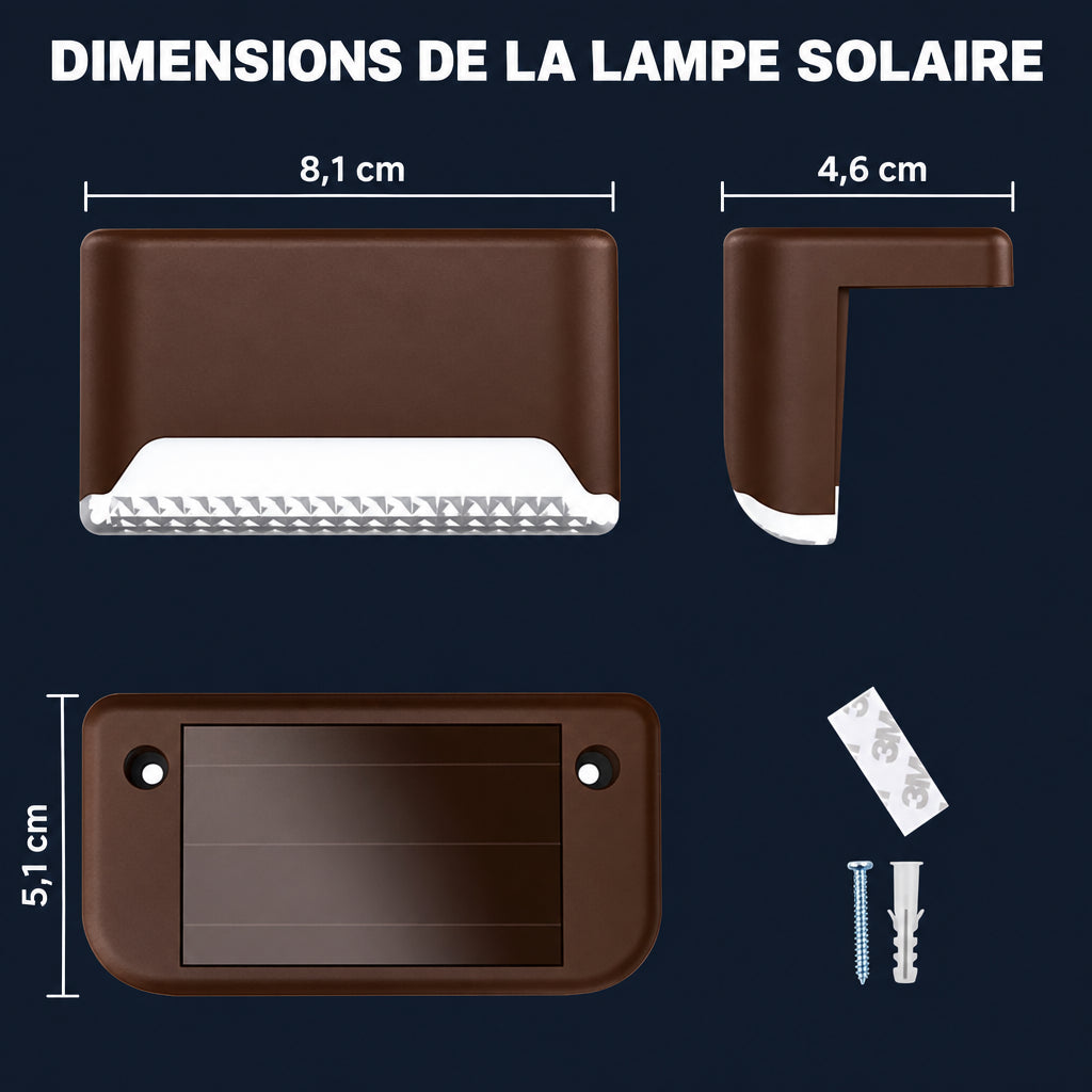 Dimensions de la lampe solaire LED extérieure brune 8,1 × 5,1 × 4,6 cm