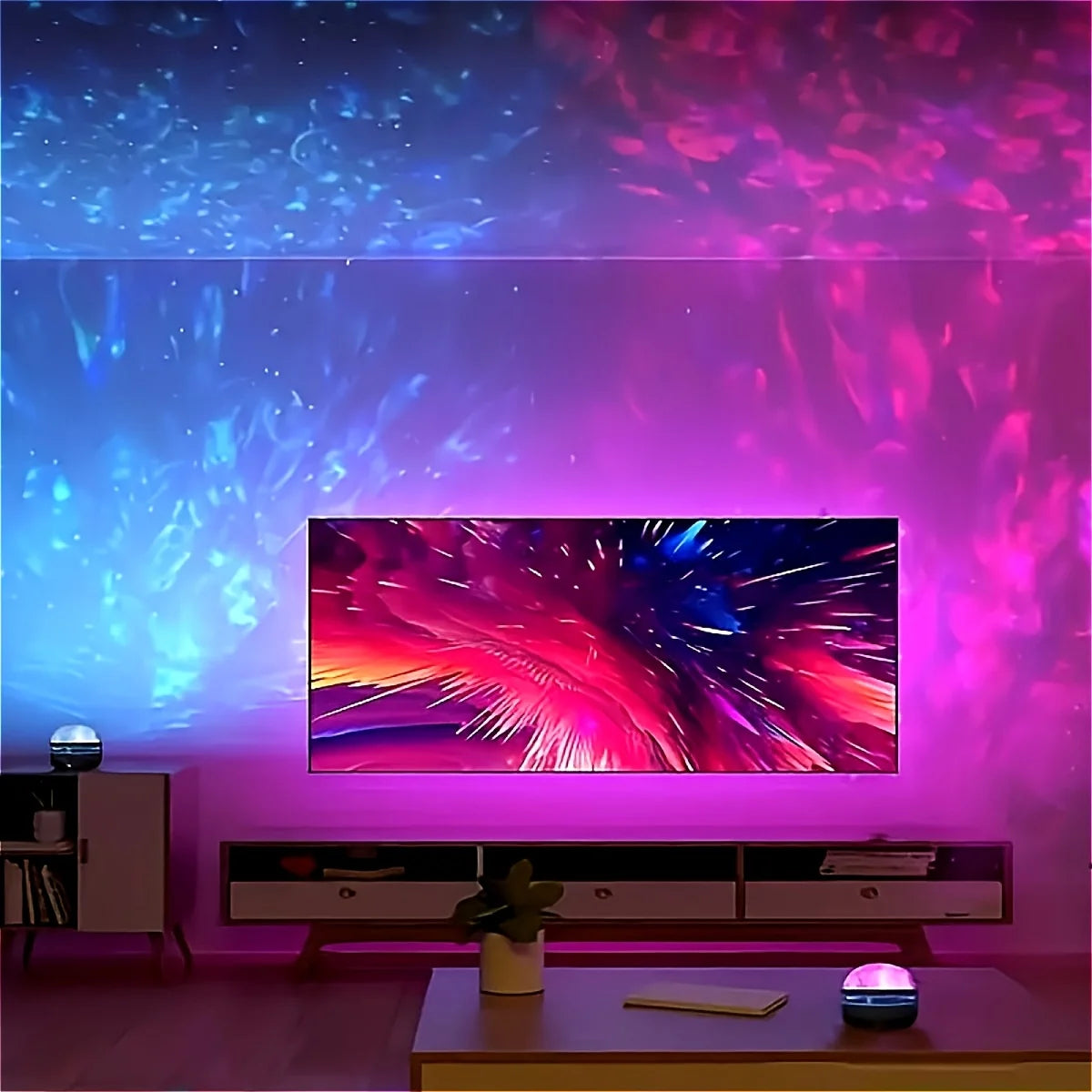 LED Water Ripple Projector Light Atmosphere Rotating Projection Lamp with Remote Control 7 Color for Home Christmas Halloween