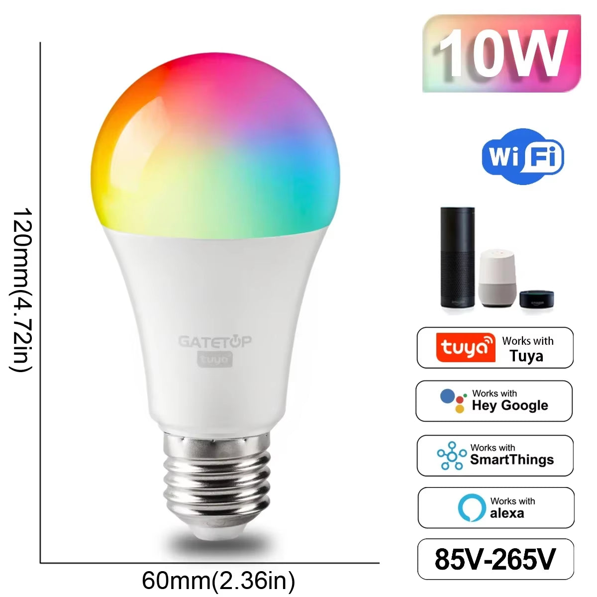 "Ampoule LED Connectée RGB WiFi Dimmable Compatible Alexa Google Home Culots E27 E14 GU10 B22"
