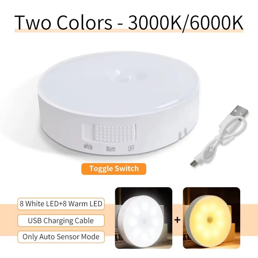 PIR Motion Sensor LED Night Light USB Rechargeable Bedroom Night Lamp Kitchen Cabinet Wardrobe Lamp Stairs Hallway Closet Lights
