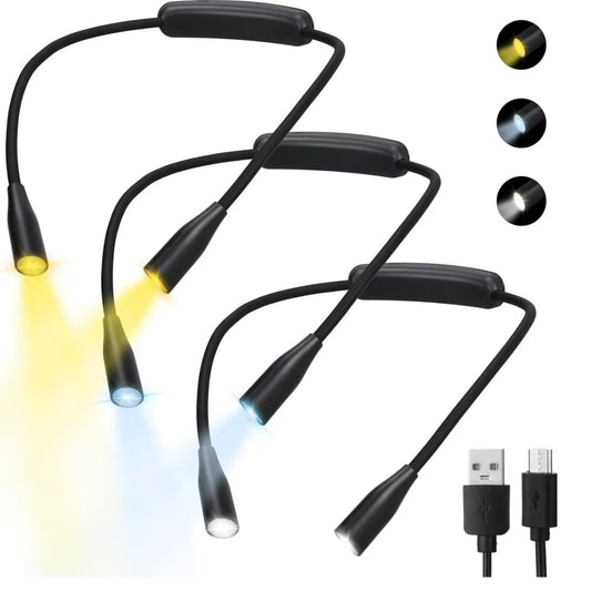 Montage de la liseuse de cou noire avec trois teintes de lumière et son câble USB
