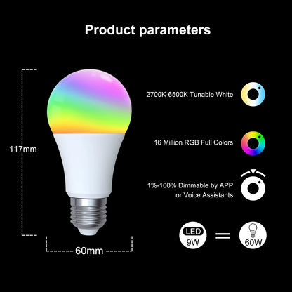 MOES Zigbee Smart LED Light Bulb Tuya E27 Dimmable RGB Lamp 806Lm Smart Life APP Remote Control Alexa Google Voice 9W 90-250V