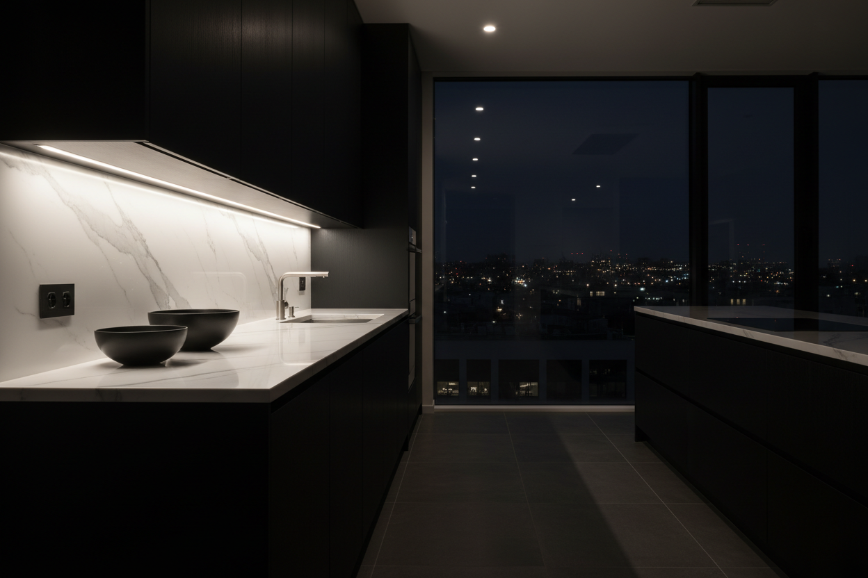 Cuisine éclairée par barre LED Atmory