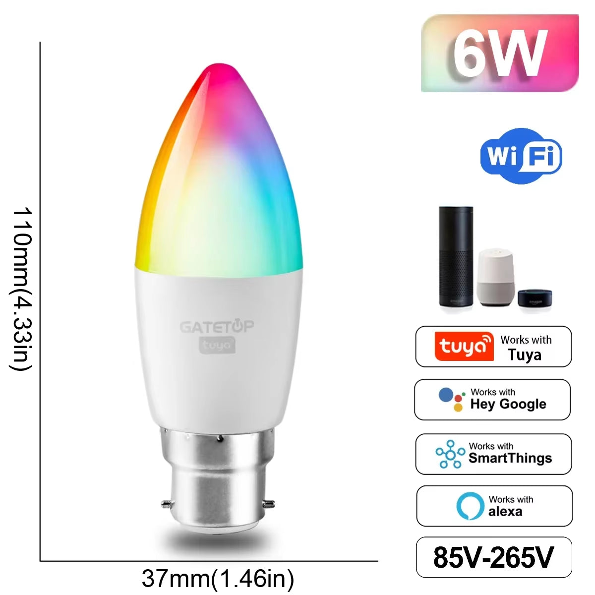 "Ampoule LED Connectée RGB WiFi Dimmable Compatible Alexa Google Home Culots E27 E14 GU10 B22"