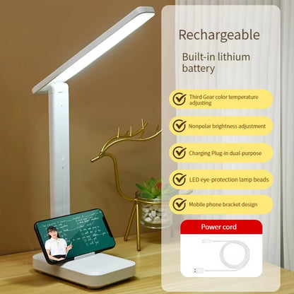 Foldable Eye Protection Desk Lamp, Touch Control 3-Level Dimming & Color Temperature, USB Rechargeable Reading Light for Study