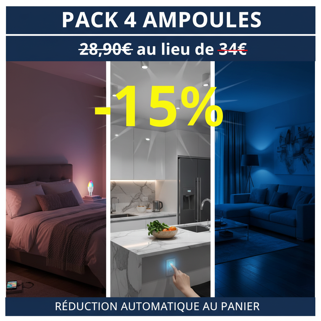 Pack 4 ampoules LED connectées -15% soit 28,90€ au lieu de 34€