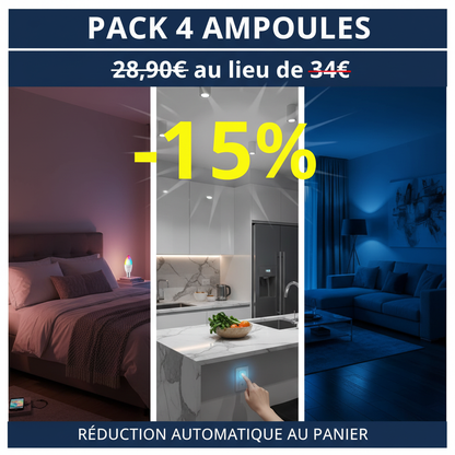 Pack 4 ampoules LED connectées -15% soit 28,90€ au lieu de 34€
