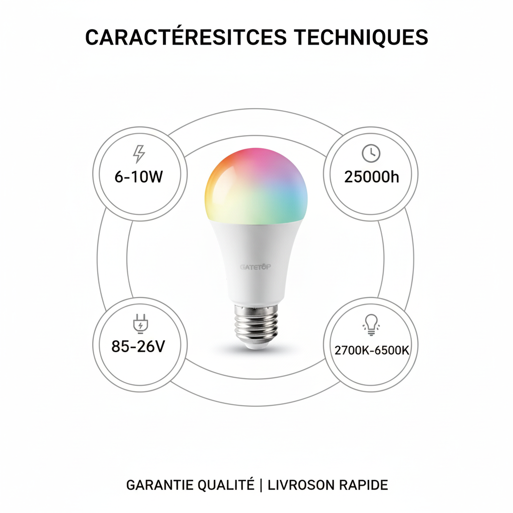 Caractéristiques techniques - 6-10W - 25000h - 85-265V - Garantie qualité
